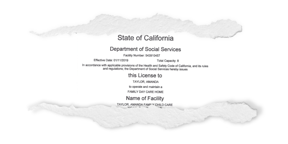 Amanda Taylor's day care license allowed for up to eight children, or four infants, at one time. Records show that five minor children also lived with Taylor at the time of the application.