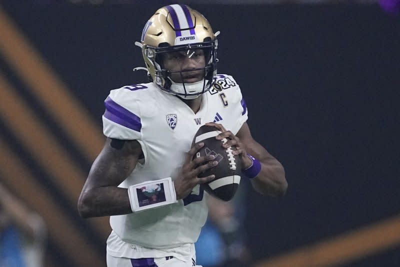 Former Washington Huskies quarterback Michael Penix Jr. led the nation in passing yards in 2023-24. File Photo by Kevin M. Cox/UPI