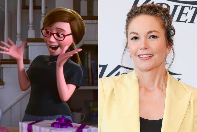 <p>Walt Disney Studios Motion Pictures; Leon Bennett/Variety via Getty</p> Mrs. Andersen in 'Inside Out 2'; Diane Lane