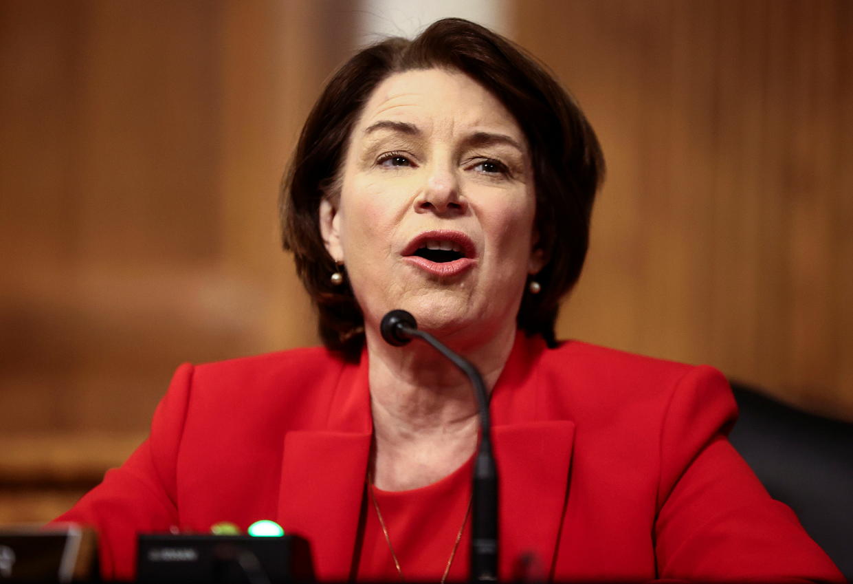 U.S. Senator Amy Klobuchar (D-MN) speaks during a Senate Judiciary Committee hearing titled, 