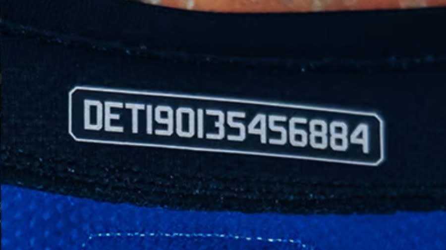 The Detroit Tigers' "City Connect" uniforms include a VIN inside the collar in homage to the club and the city's Motor City history. (Courtesy Detroit Tigers)