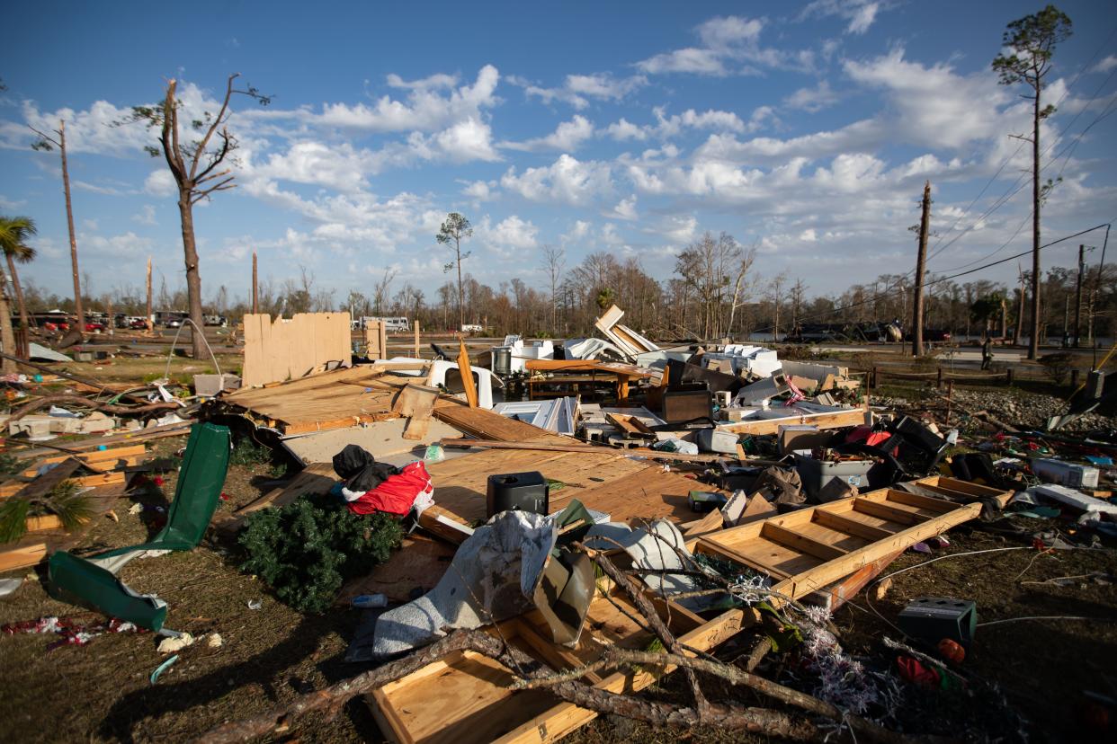 Buildings and RVs at the Florida Caverns RV Resort in Marianna, Florida were left in shambles after a tornado tore through on Tuesday, Jan. 9, 2024.