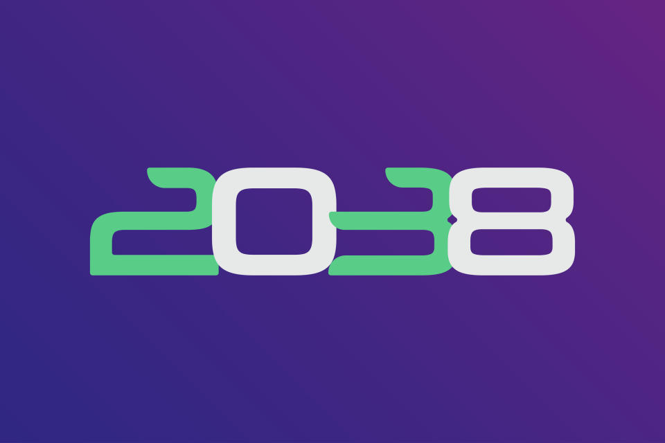 Year 2038 numeric typography text vector design on gradient color background