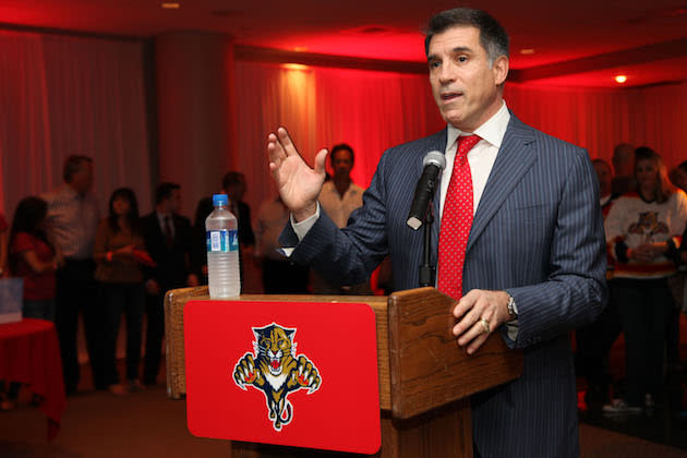 Vincent J. Viola, Chairman, Owner and Governor of Sunrise Sports & Entertainment, the Florida Panthers Hockey Club and the BB&T Center speaks to sponsors during on Friday, Oct. 11, 2013 at the BB&T Center in Sunrise, Fla. Mr. Viola is currently the Chairman and CEO of Virtu Financial and is one of the nation’s foremost leaders in electronic trading. (Photo by Omar Vega/Invision/AP)