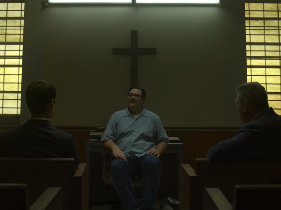 Chilling: Cameron Britton (centre) as Ed Kemper in the Netflix series 'Mindhunter' (Courtesy of Netflix)