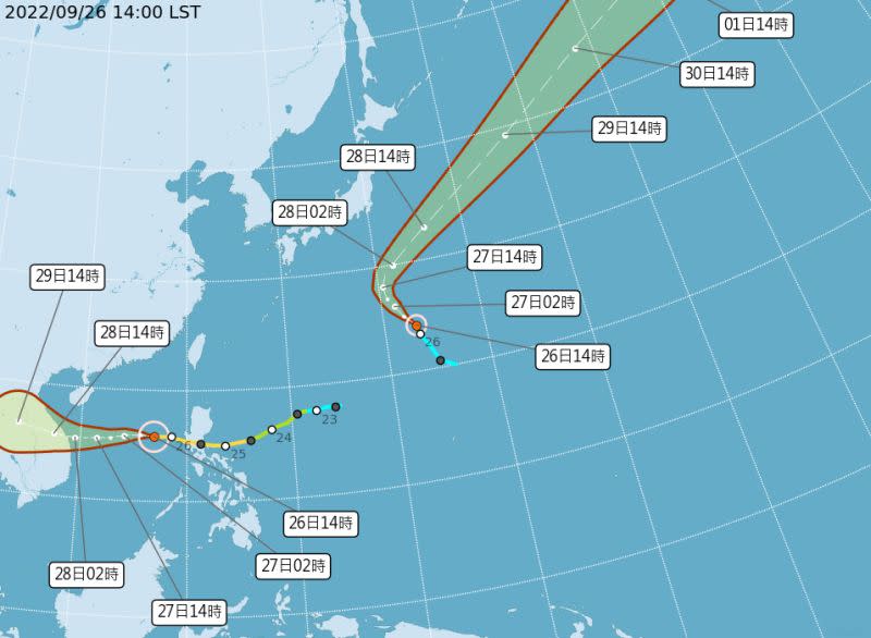 ▲目前在西北太平洋上的兩個颱風諾盧與庫拉，未來分別往中南半島及日本南方海面移動，對台灣陸地天氣沒有影響。（圖／翻攝中央氣象局官網）