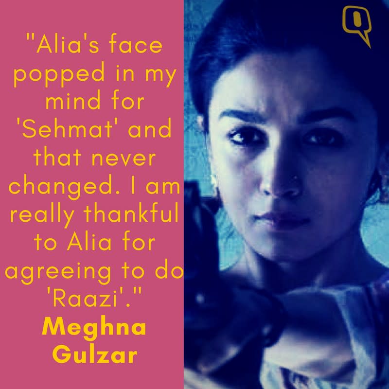 Meghna Gulzar on Alia Bhatt in <i>Raazi.</i>
