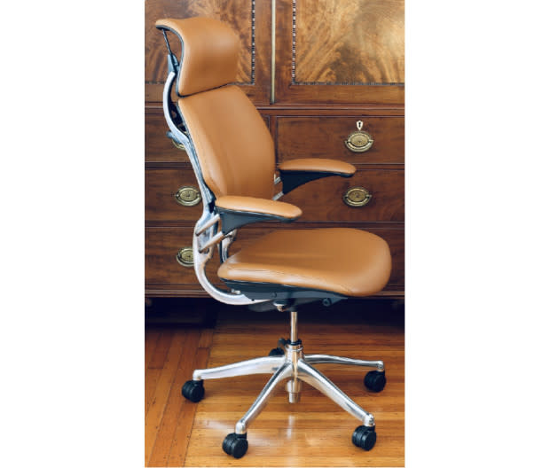 <p>The Humanscale Freedom chair, designed by legendary American industrial designer Niels Diffrient, is the gold standard of self-adjusting chairs, and a concept ahead of its time when it was created in 1999.</p><p>At the heart of the design is a counterbalance mechanism that reclines without needing tension adjustment—adapting to your position and weight as you lean back. The seat, back, height, and headrest are all independently adjustable so you can get it exactly right for your body. The arms adjust vertically and are synchronous; meaning they adjust to the same height on either side. </p><p>The fabric version of the chair is excellent and relatively affordable, while the Corvara leather (pictured here in saddle tan) is truly a grail chair that could be as much of a centerpiece for a home office as an Eames chair is for a living room. Maybe this is why Tim Cook, President Obama, <a href="https://www.mensjournal.com/podcasts/club-random/" rel="nofollow noopener" target="_blank" data-ylk="slk:Bill Maher;elm:context_link;itc:0;sec:content-canvas" class="link ">Bill Maher</a>, Pete Townshend, Eddie Vedder, and NASA staff are among the notable users of this chair. </p><p>There’s a five-year warranty on the fabric, pads and cushions, and 15 years on all other components. Ships fully assembled. </p><p>[From $1,634; <a href="https://clicks.trx-hub.com/xid/arena_0b263_mensjournal?q=https%3A%2F%2Fgo.skimresources.com%3Fid%3D106246X1712071%26xs%3D1%26xcust%3Dmensjournal_04-20%26url%3Dhttps%3A%2F%2Fwww.humanscale.com%2Fproducts%2Fseating%2Ffreedom-headrest-executive-chair%3Futm_source%3Dmensjournal%26utm_medium%3Darticle%26utm_campaign%3DmjJuly2023&event_type=click&p=https%3A%2F%2Fwww.mensjournal.com%2Fgear%2Fbest-office-chairs&author=Stinson%20Carter&item_id=ci02c408b0f00027ce&page_type=Article%20Page&section=Gear&site_id=cs02b334a3f0002583" rel="nofollow noopener" target="_blank" data-ylk="slk:humanscale.com;elm:context_link;itc:0;sec:content-canvas" class="link ">humanscale.com</a>]</p>