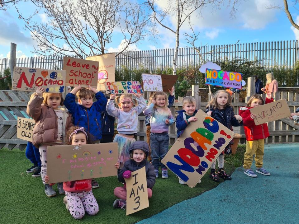 Children at Yerbury Primary School - some not born when the saga began in 2019 - celebrated the latest refusal of permission for an Ocado depot next to their school earlier this year (@NOcado)