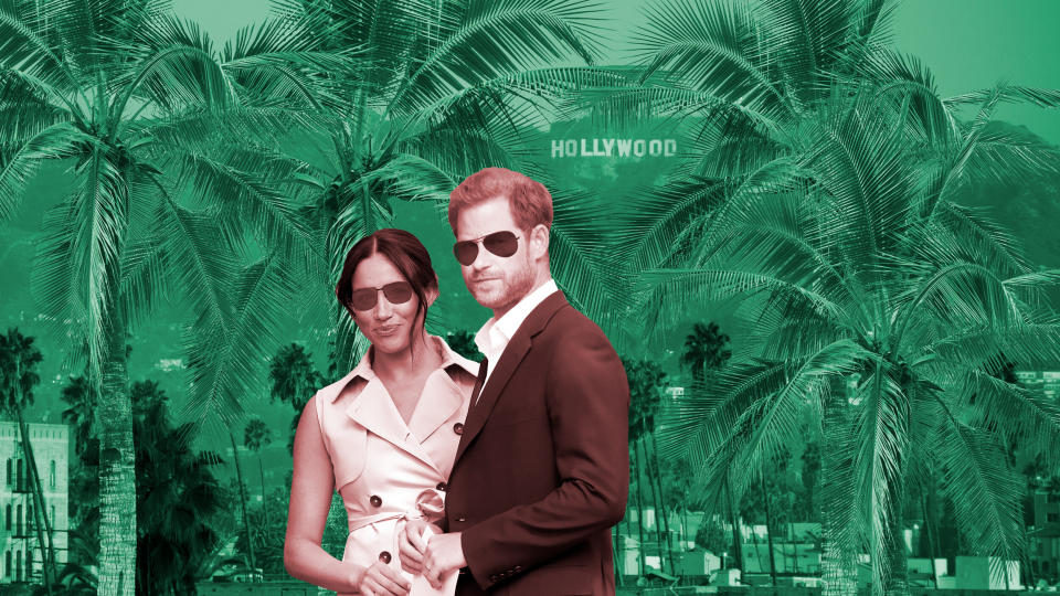 Harry and Meghan are reportedly Los Angeles residents now. (Photo: Illustration: HuffPost, Images: Getty)