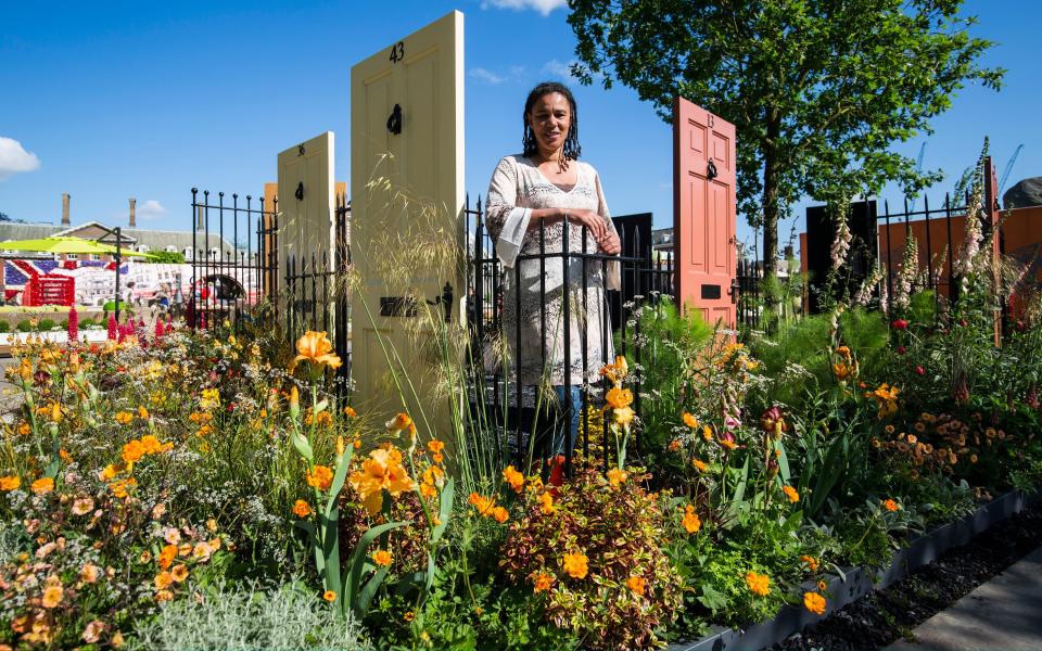 Designer Juliet Sargeant poses in her 'Modern Slavery Garden' at the Chelsea Flower Show, 2016 - Jack Taylor / Getty