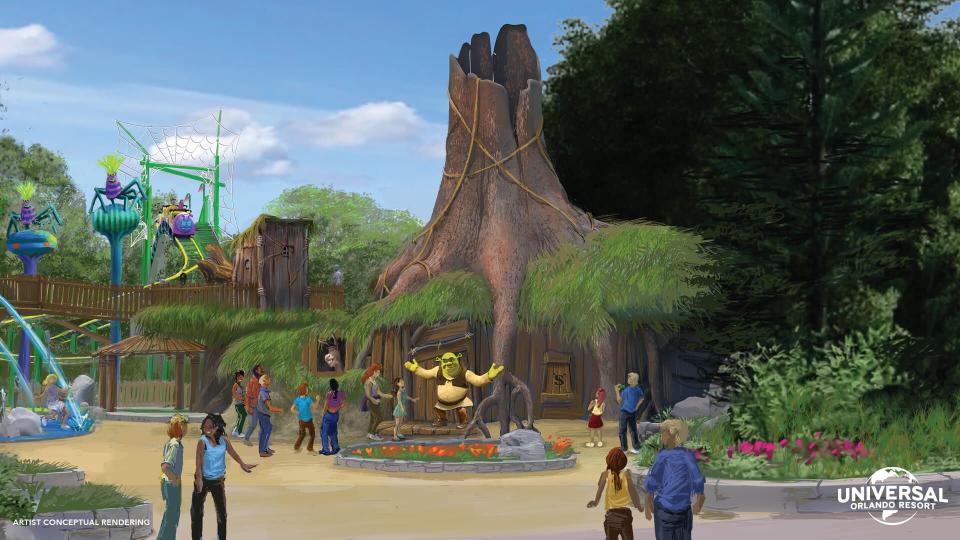 A rendering of Shrek in DreamWorks Land.