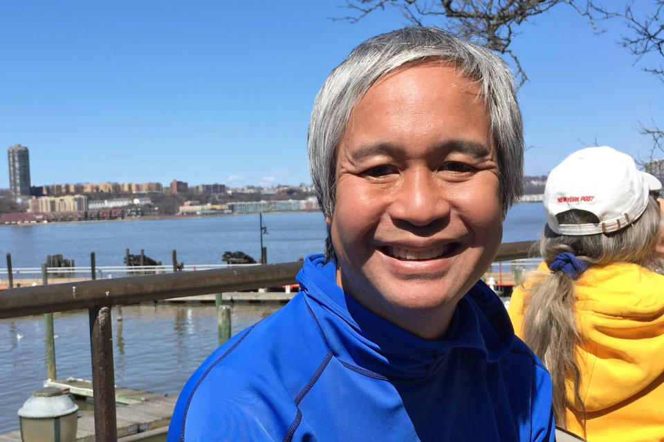 This April 2, 2017 photo, shows Anick Jesdanun in New York. Jesdanun, 51, deputy technology editor for The Associated Press, died in New York City on Thursday, April 2, 2020, of coronavirus-related complications, his family said. For two decades, he was a journalist who helped a generation of readers understand the emerging internet and its impact on the world. (AP Photo/Mae Anderson)