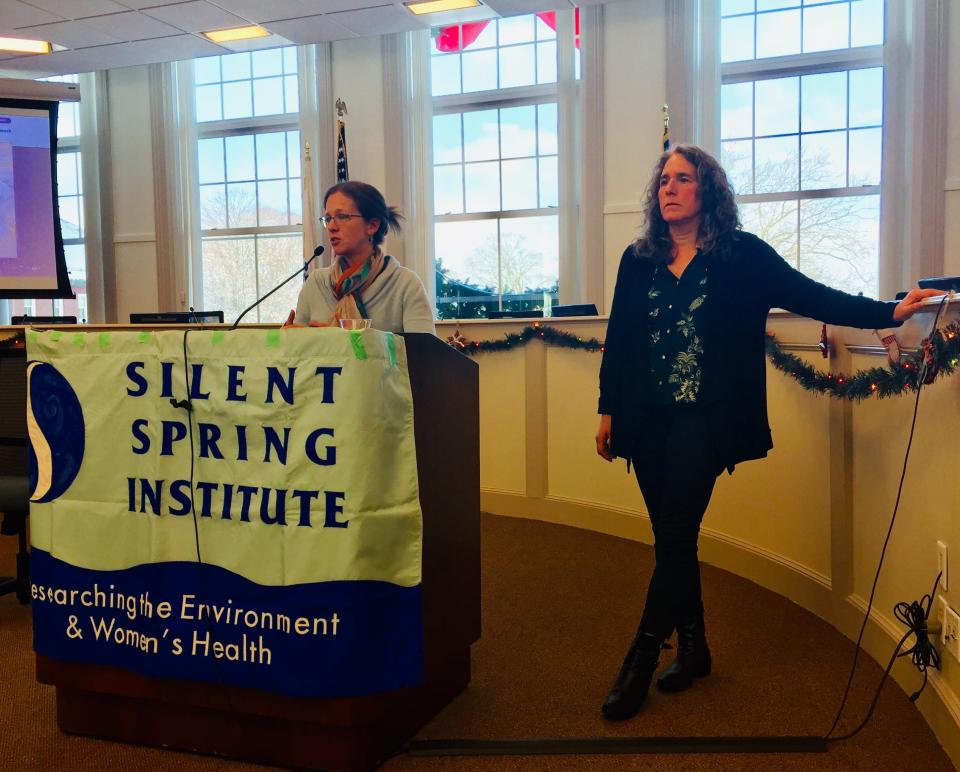 Dr. Laurel Schaider of the nonprofit Silent Spring Institute conducts a PFAS forum in Barnstable, Massachusetts in December 2019. The community's drinking water was contaminated by PFAS.