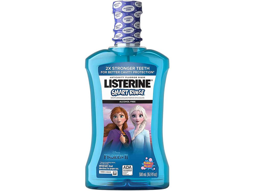 Listerine Smart Rinse Kids Alcohol-Free Anticavity Fluoride Mouthwash Featuring Disney Frozen Packaging, Bubble Gum Blast Flavor for Kids Oral Care, 500 mL