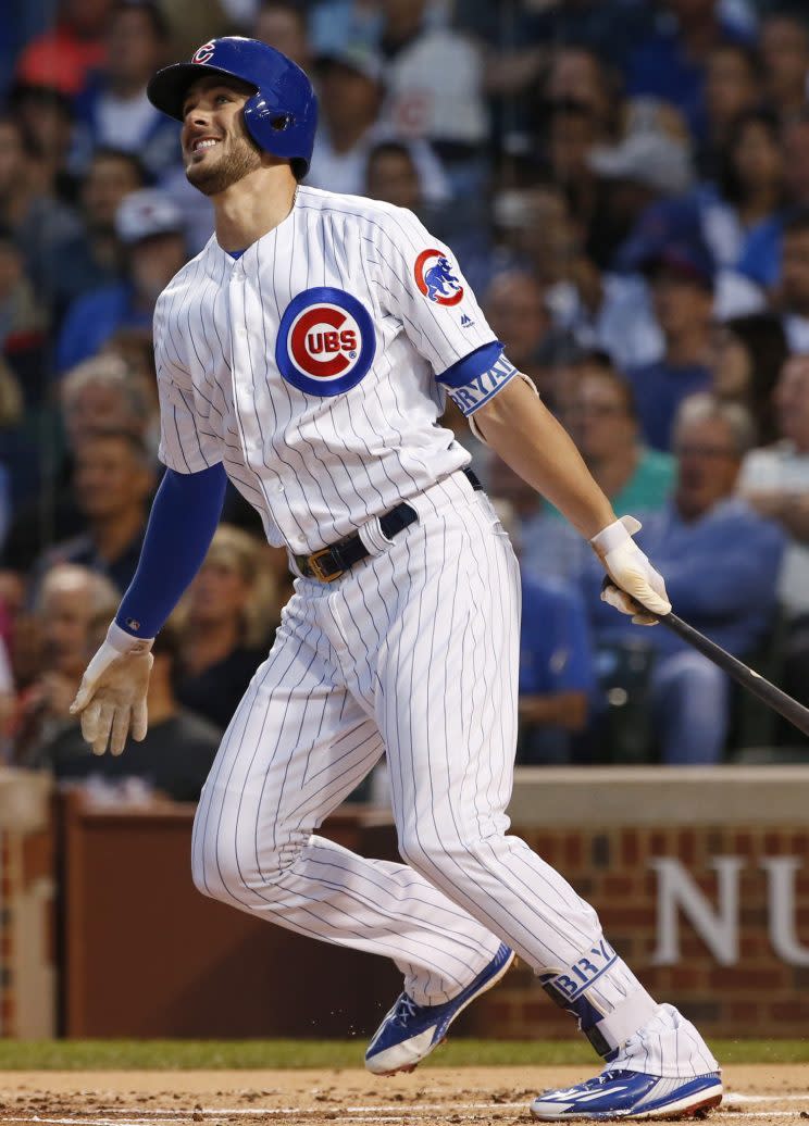 Chicago's Kris Bryant admires his solo home run on Wednesday. (AP)