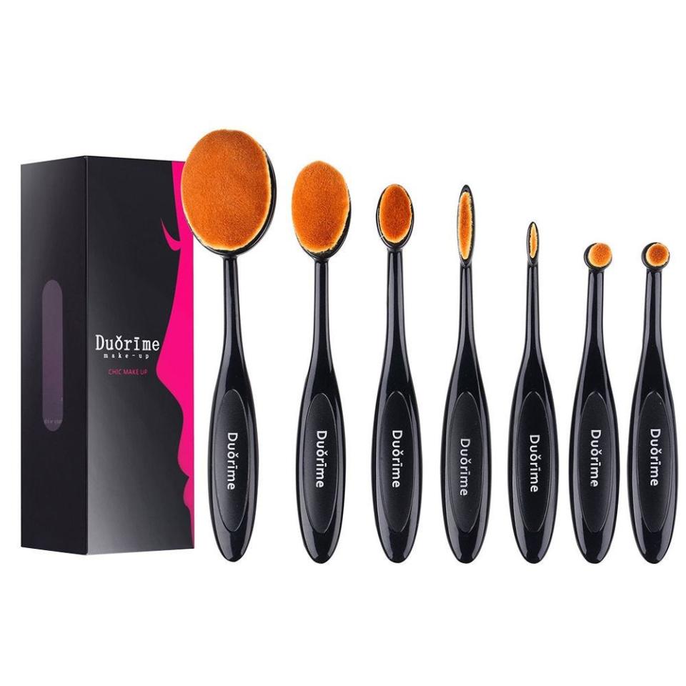 9) 7-Piece Black Oval Toothbrush Makeup Brush Set