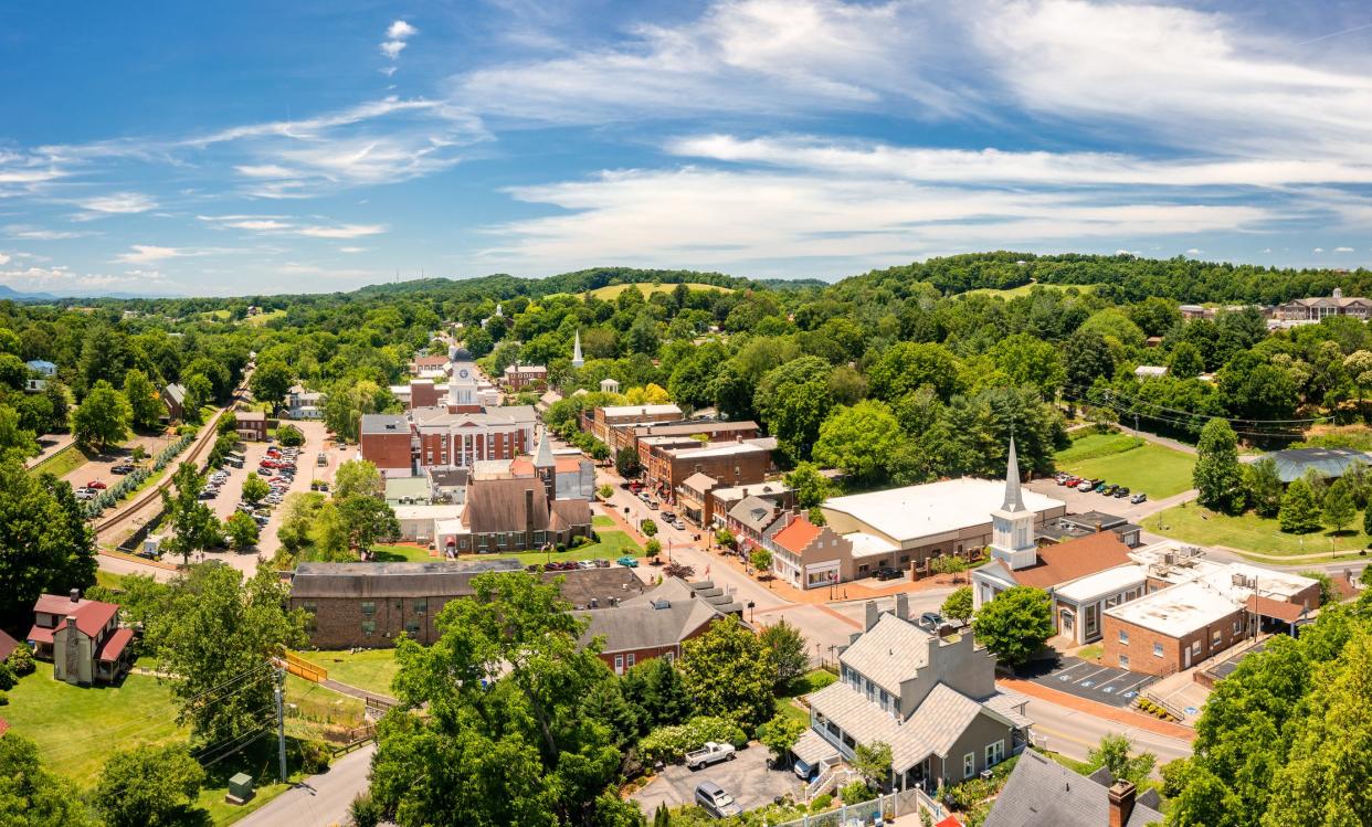 Aerial view of Tennessee's oldest town, Jonesborough. Jonesborough was founded in 1779 and it was the capital for the failed 14th State of the US, known as the State of Franklin