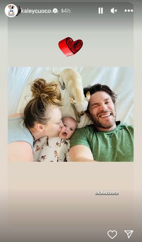 <p>Kaley Cuoco/Instagram</p> Cuoco with partner Tom Pelphrey and their daughter Matilda