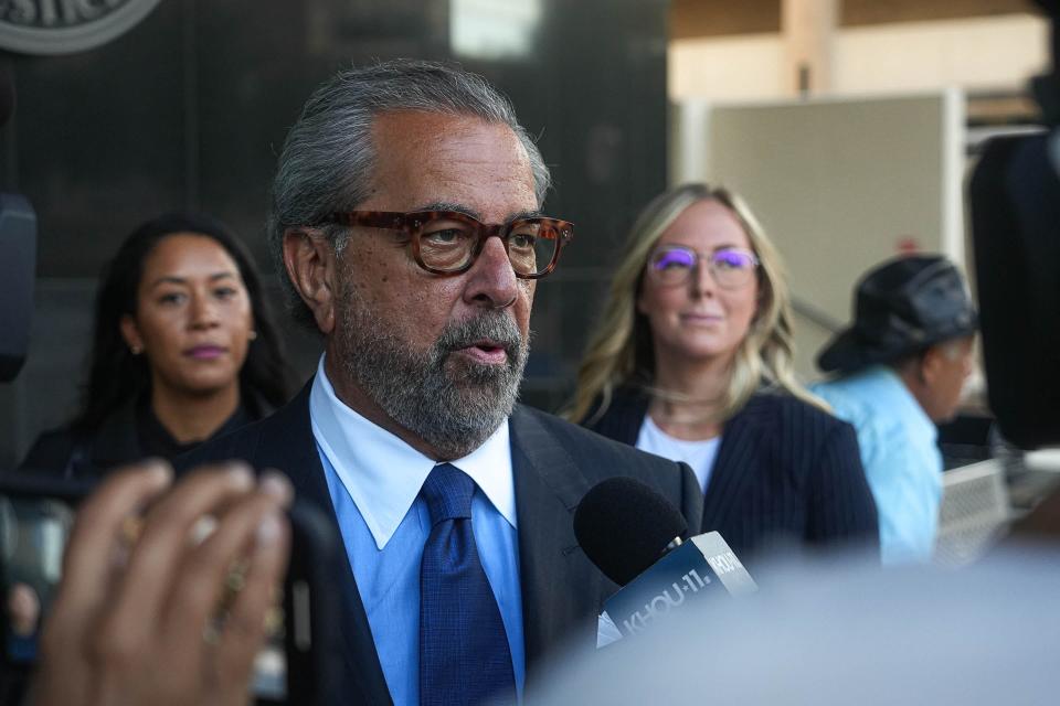 Attorney Kent Schaffer, a prosecutor in the 8-year-old securities fraud case against Texas Attorney General Ken Paxton, speaks to media before a hearing at Harris County Criminal Justice Center on Thursday, Aug. 3, 2023 in Houston, Texas.