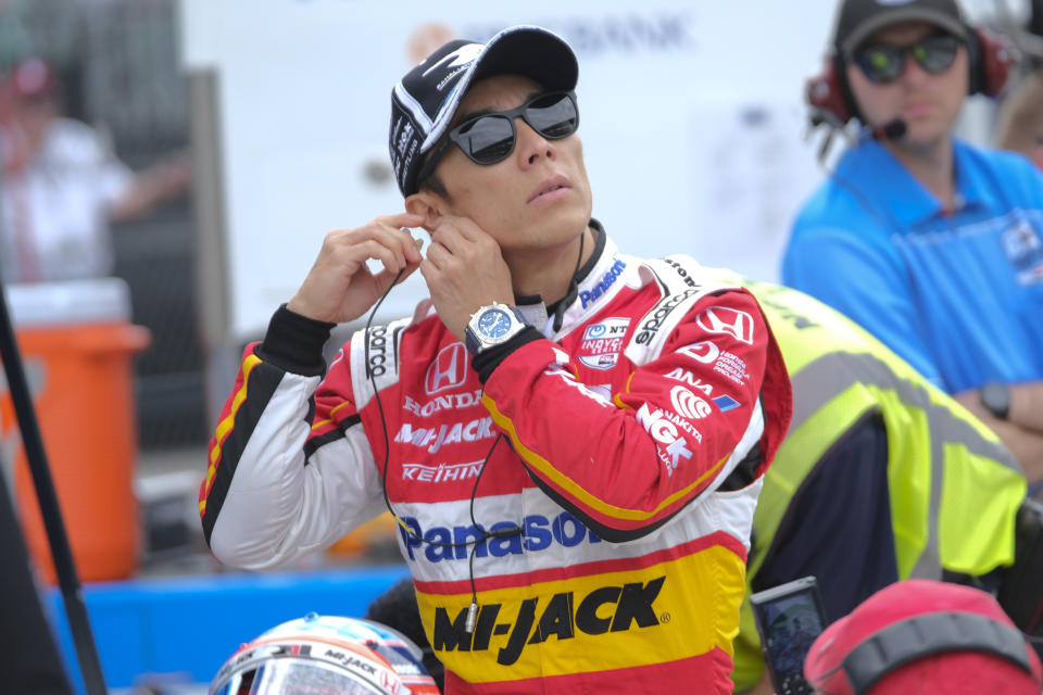 Takuma Sato, of Japan, prepares to drive during practice for the Indianapolis 500 IndyCar auto race at Indianapolis Motor Speedway, Friday, May 17, 2019 in Indianapolis. (AP Photo/AJ Mast)