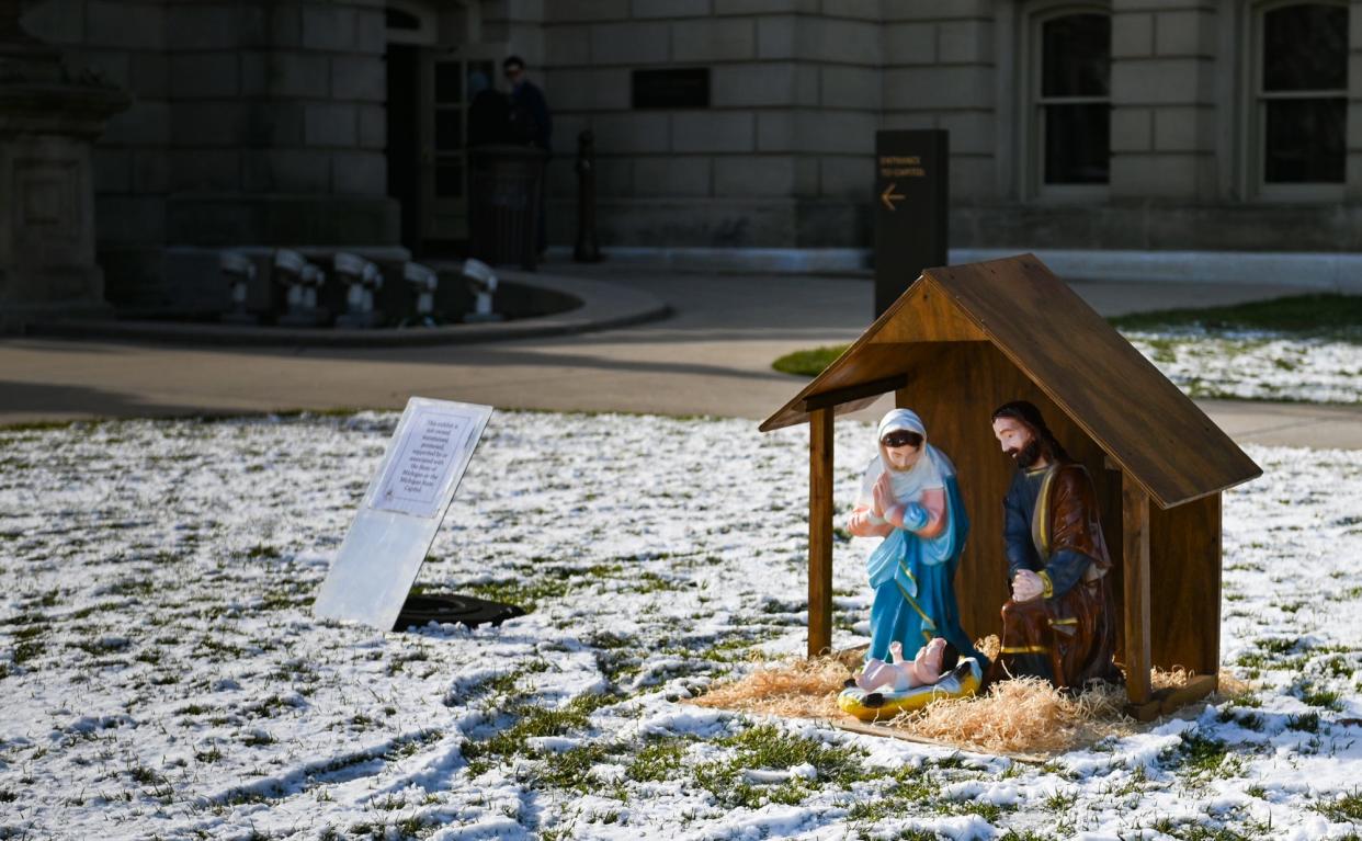 A Nativity scene seen set up on the Capitol lawn Tuesday, Dec. 19, 2023.