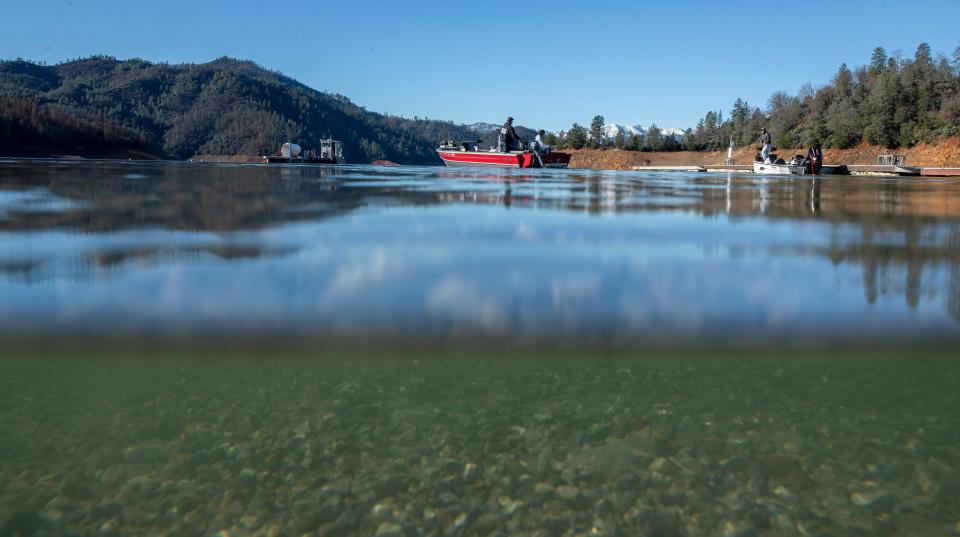 Anglers prepare for a day of fishing from Bridge Bay Marina on Lake Shasta on Monday, Jan. 15, 2024. California's largest reservoir is about 70% full, well ahead of the historical average for this time of year.