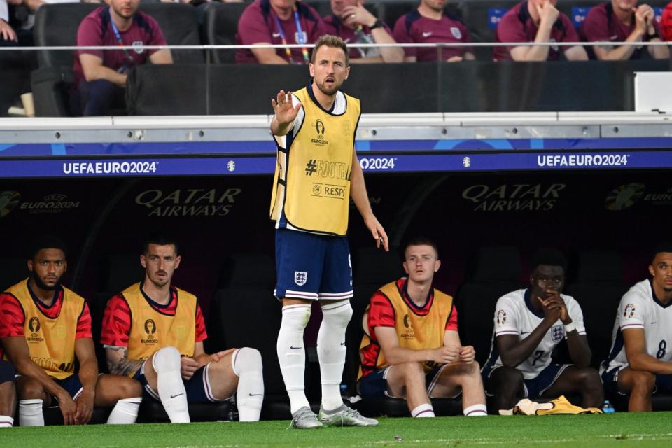 Kane tries to influence England from the bench after being substituted (Getty Images)