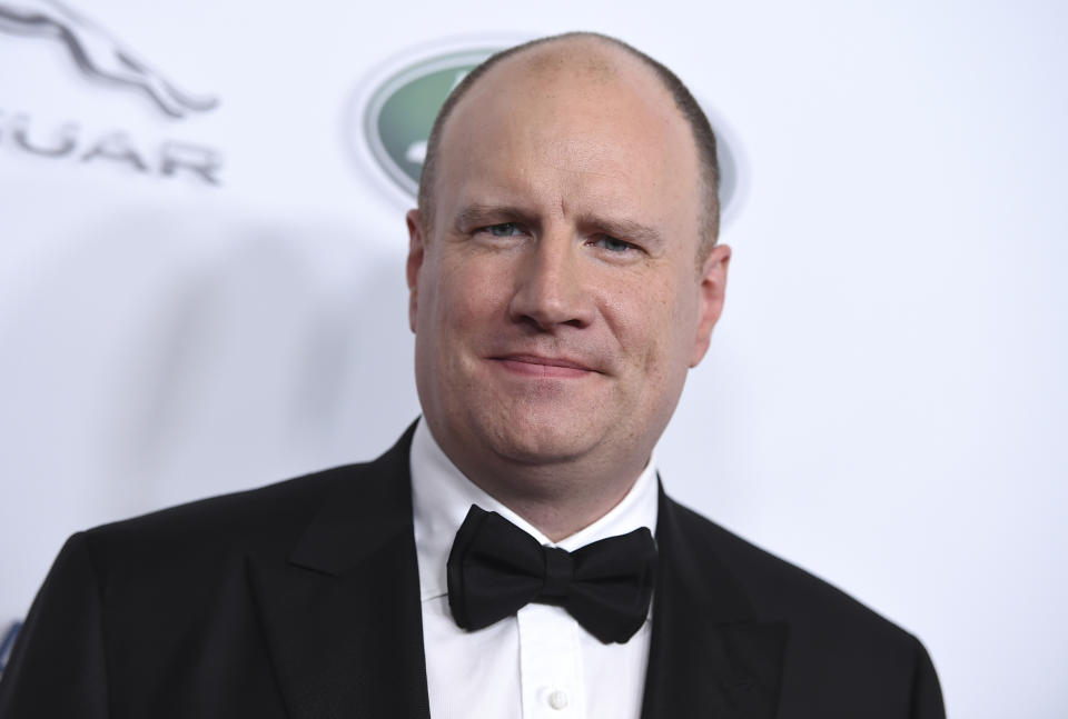 FILE - This Oct. 26, 2018 file photo shows Marvel Studios president Kevin Feige at the 2018 BAFTA Los Angeles Britannia Awards in Beverly Hills, Calif. Feige will be honored at the 45th annual Saturn Awards in Los Angeles on Friday, Sept. 13. (Photo by Jordan Strauss/Invision/AP, File)