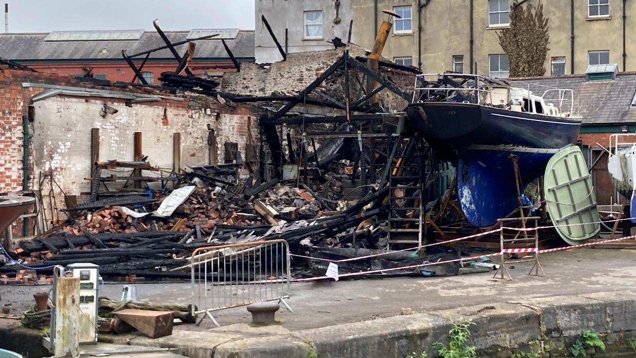 A burnt down boat yard