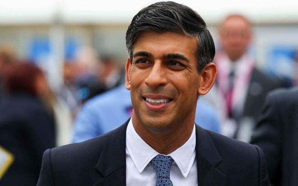 Rishi Sunak, the Prime Minister, is pictured at Tory conference today