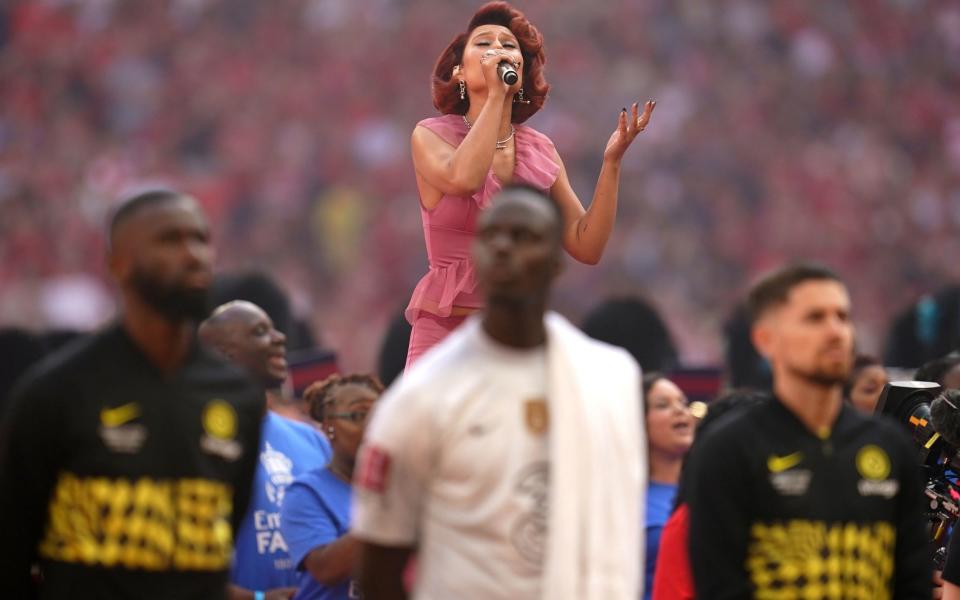 RAYE sings the national anthem at Wembley before the FA Cup final - PA