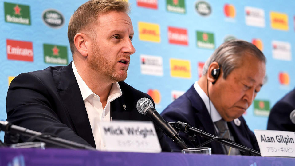 Tournament director Alan Gilpin, pictured here speaking to the media at the Rugby World Cup.