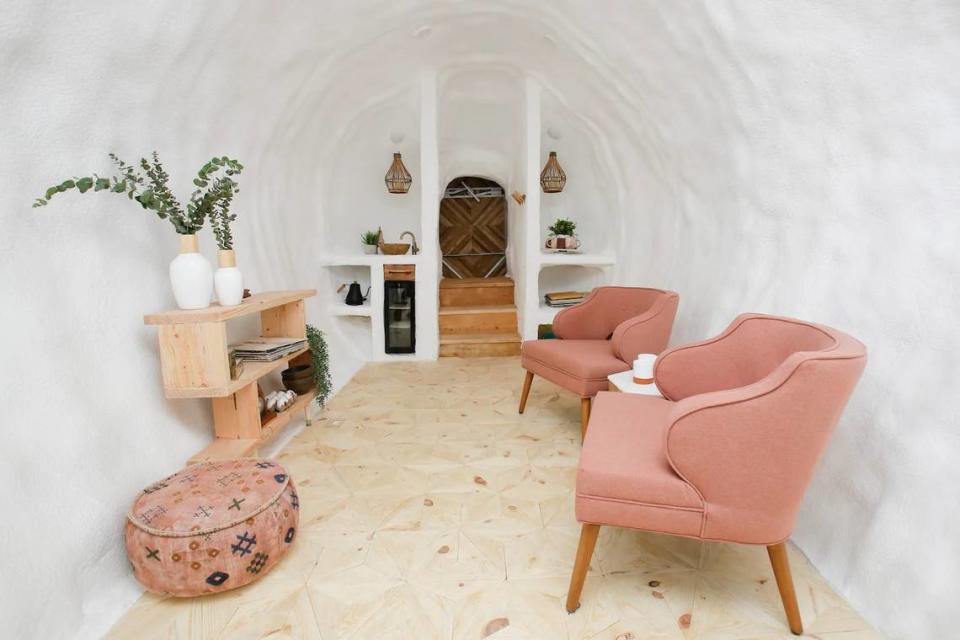 The hollow interior of the six-ton potato in which guests will stay in.