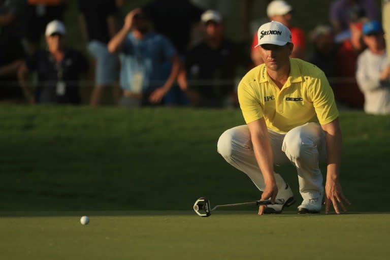 Chris Stroud of the US lines up a putt on the 18th green during the third round of the 2017 PGA Championship, at Quail Hollow Club in Charlotte, North Carolina, on August 12