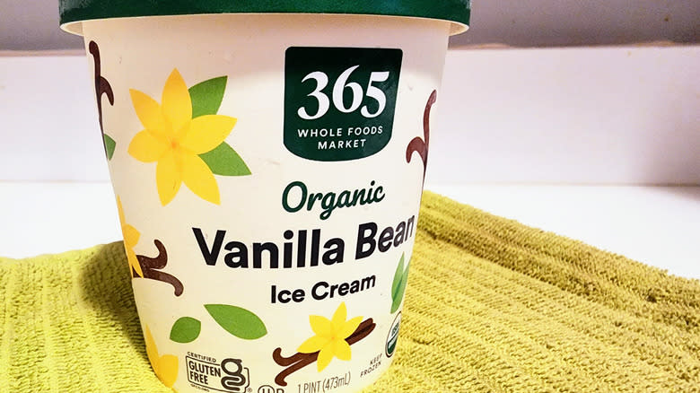 Pint of organic vanilla bean ice cream