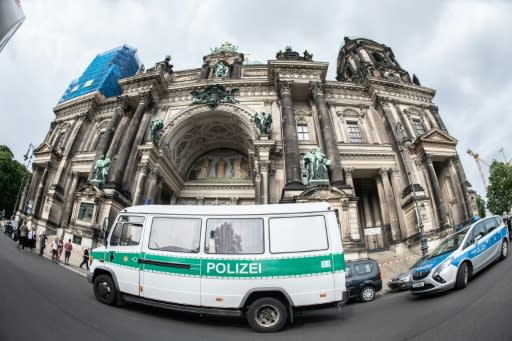 Berlin Cathedral was cordoned off by police after a knife-wielding man was shot inside