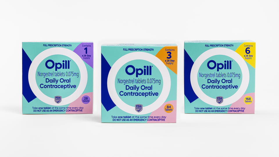 This image provided by Perrigo Company shows boxes of Opill, the first over-the-counter birth control pill available later this month in the United States. Manufacturer Perrigo said Monday, March 4, 2024 that it has begun shipping the medication, called Opill, to major retailers and pharmacies. (Perrigo Company via AP)