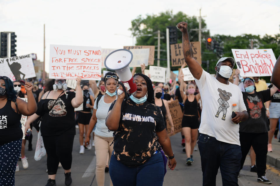 Cori Bush leads a march against police brutality on June 12 in University City, Missouri. For a second time, she is running to unseat Democratic Rep. William "Lacy" Clay. (Photo: Michael B. Thomas/Getty Images)