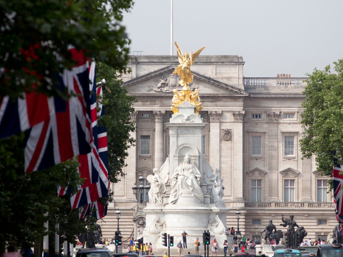 The Queen Victoria Memorial outside Buckingham Palace, where the Platinum Jubilee Pageant will conclude (AFP via Getty Images)