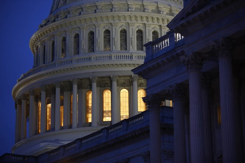 Light illuminates the U.S. Capitol dome on Capitol Hill in Washington