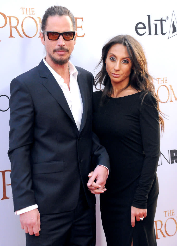 HOLLYWOOD, CA - APRIL 12: (L-R) Recording artist Chris Cornell and wife Vicky Karayiannis attend premiere of Open Roads Films' 'The Promise' at TCL Chinese Theatre on April 12, 2017 in Hollywood, California. (Photo by Barry King/Getty Images)