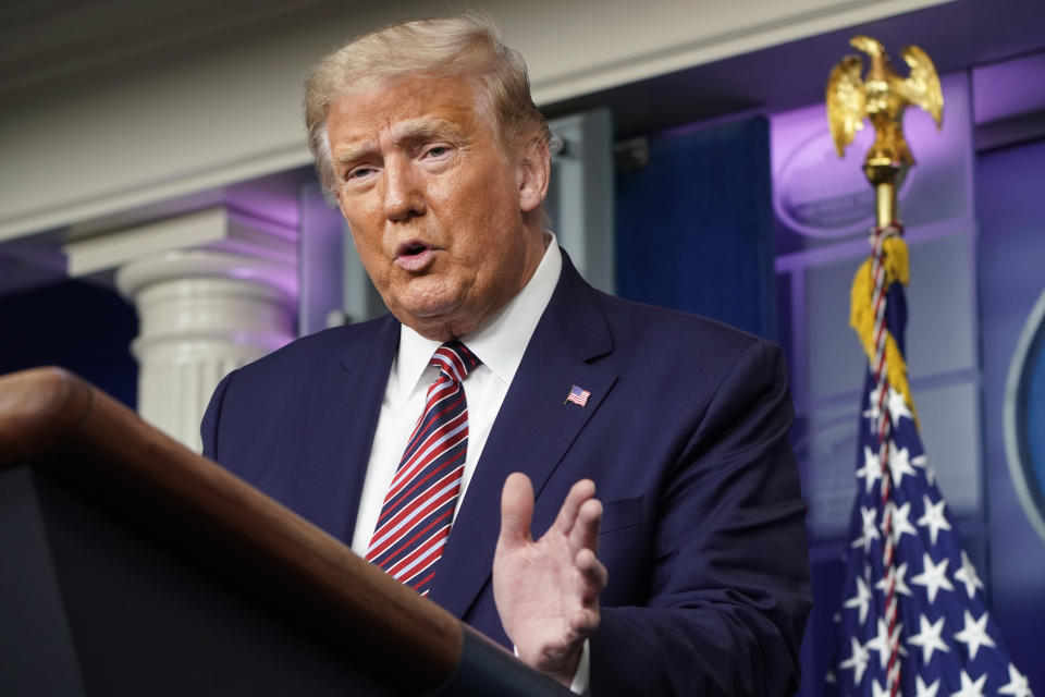 WASHINGTON, DC - SEPTEMBER 27: U.S. President Donald Trump speaks during a news conference in the Briefing Room of the White House on September 27, 2020 in Washington, DC. Trump is preparing for the first presidential debate with former Vice President and Democratic Nominee Joe Biden on September 29th in Cleveland, Ohio. (Photo by Joshua Roberts/Getty Images)