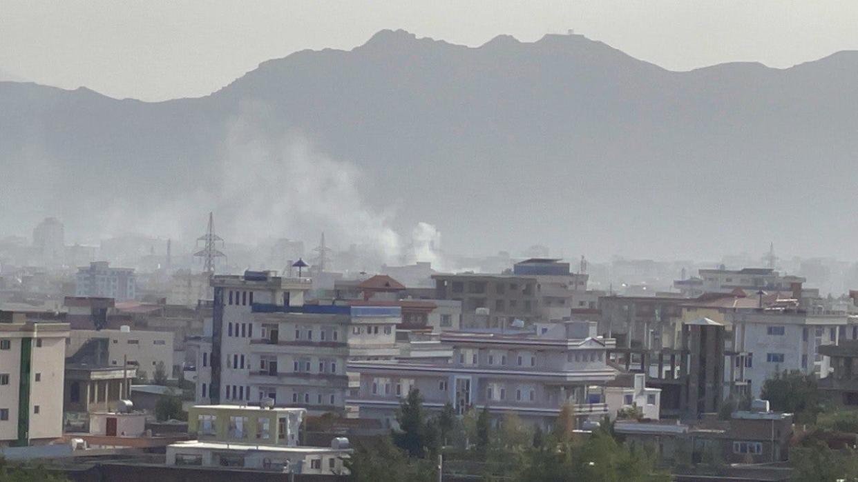 KABUL, AFGHANISTAN - AUGUST 29: Smoke rises after an explosion in Kabul, Afghanistan on August 29, 2021.