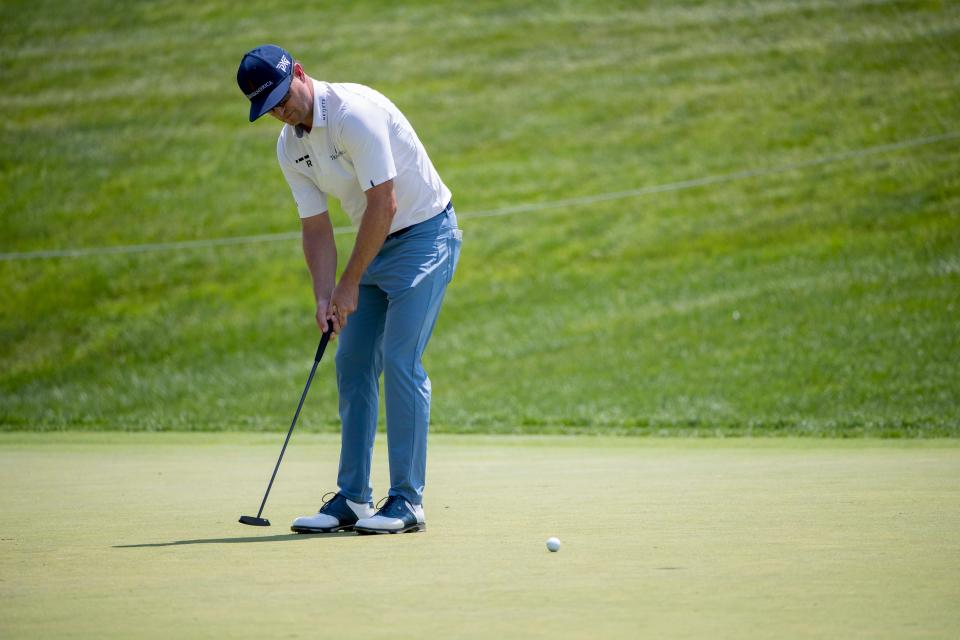 Zach Johnson putts on 9 during the first round of the Workday Charity Open at Muirfield Village Golf Club in Dublin, Ohio on Thursday, July 9, 2020.