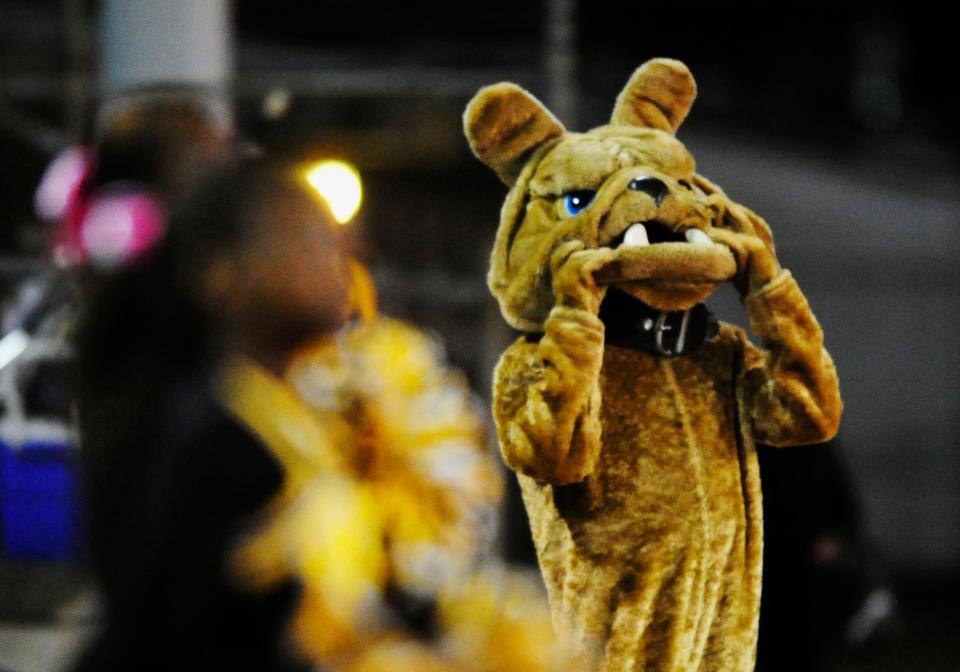 Butler High School's bulldog mascot grimaces on the sidelines during a football game against the Burke County Bears in this 2011 photo. Where do bulldogs land among the most popular high school mascots in Georgia?