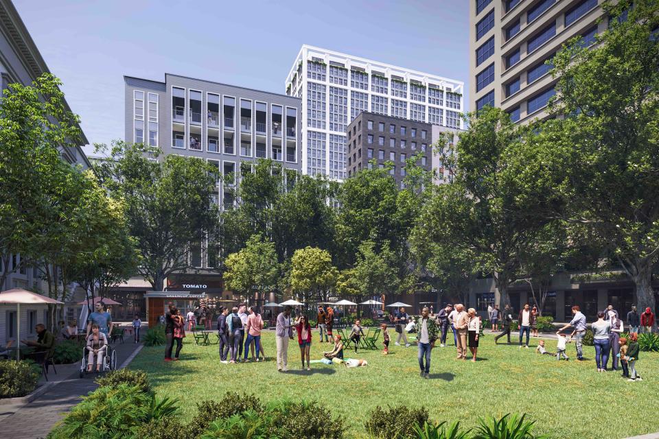 A rendering of greenspace in Gateway Jax LLC's proposed "Pearl Street District" Downtown.