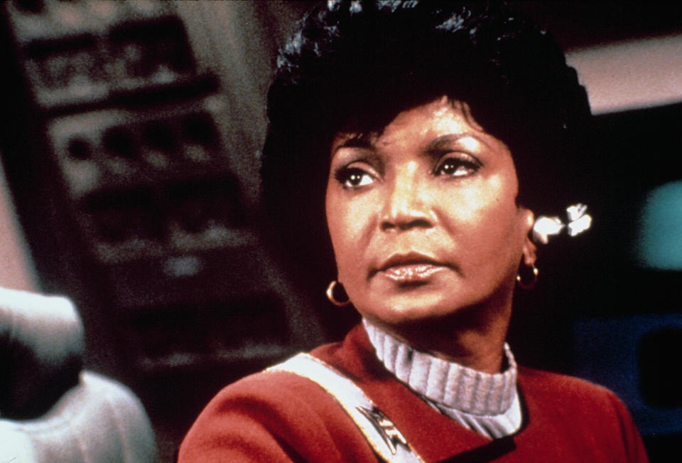 STAR TREK II: THE WRATH OF KHAN, Nichelle Nichols, wearing her communications ear piece, 1982. (c)Paramount. Courtesy: Everett Collection.