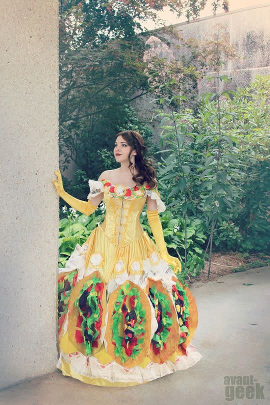 <p>Olivia Mears, known now, to many, as “Taco Belle,” chose to flaunt her love of a certain <a href="http://www.dailydot.com/lol/taco-belle-dress/" rel="nofollow noopener" target="_blank" data-ylk="slk:Mexican-inspired fast food chain;elm:context_link;itc:0;sec:content-canvas" class="link ">Mexican-inspired fast food chain</a> by making a Disney-inspired costume covered in giant tacos and actual (unused!) wrappers. The tasty-looking gown went viral, and it’s not hard to see why. I anyone else suddenly craving a Cheesy Gordita Crunch?</p>