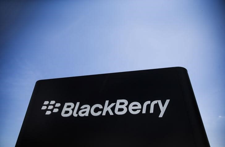 The Blackberry sign is pictured in Waterloo June 19, 2014. REUTERS/Mark Blinch/Files